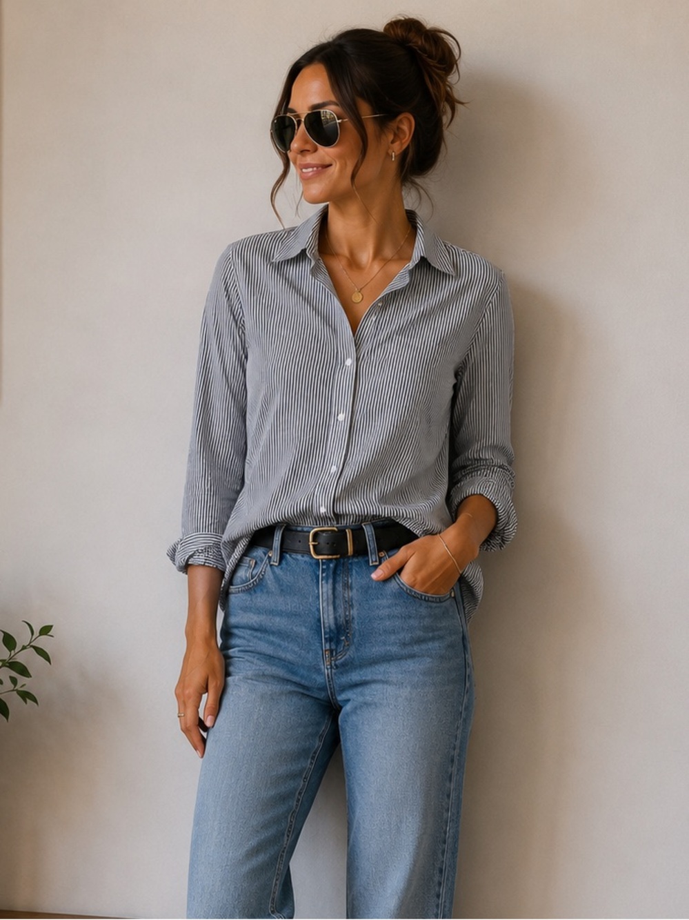 J. Crew Grey and White Striped Button Down Shirt Size 8